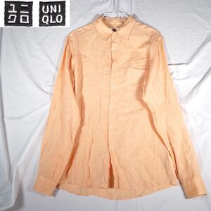 Uniqlo Button Up Long Sleeve Shirt Orange Linen Medium